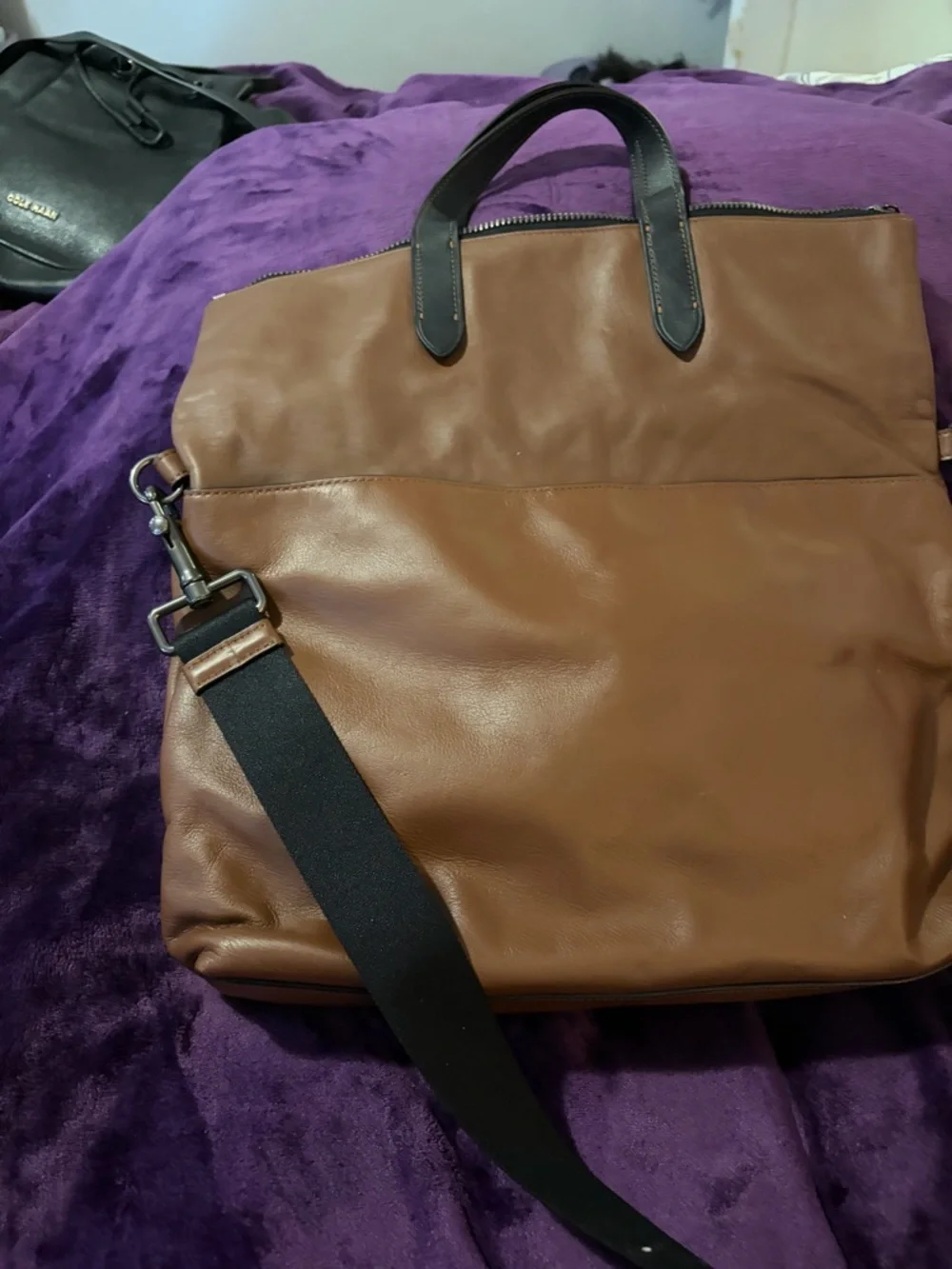 Coach Brown Leather Laptop Tote with Black Handles